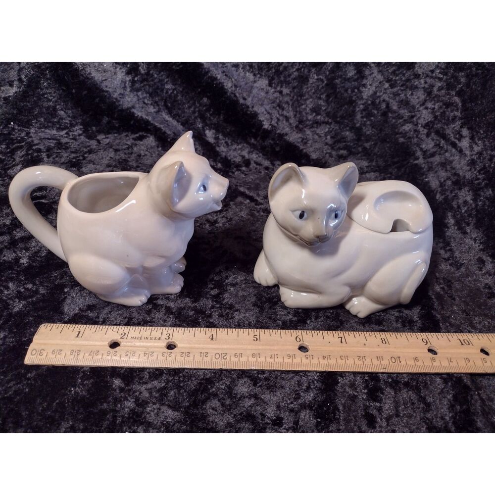 Vintage Henriksen Porcelain Siamese Cat Creamer and‎ Sugar Bowl Set Japan MCM